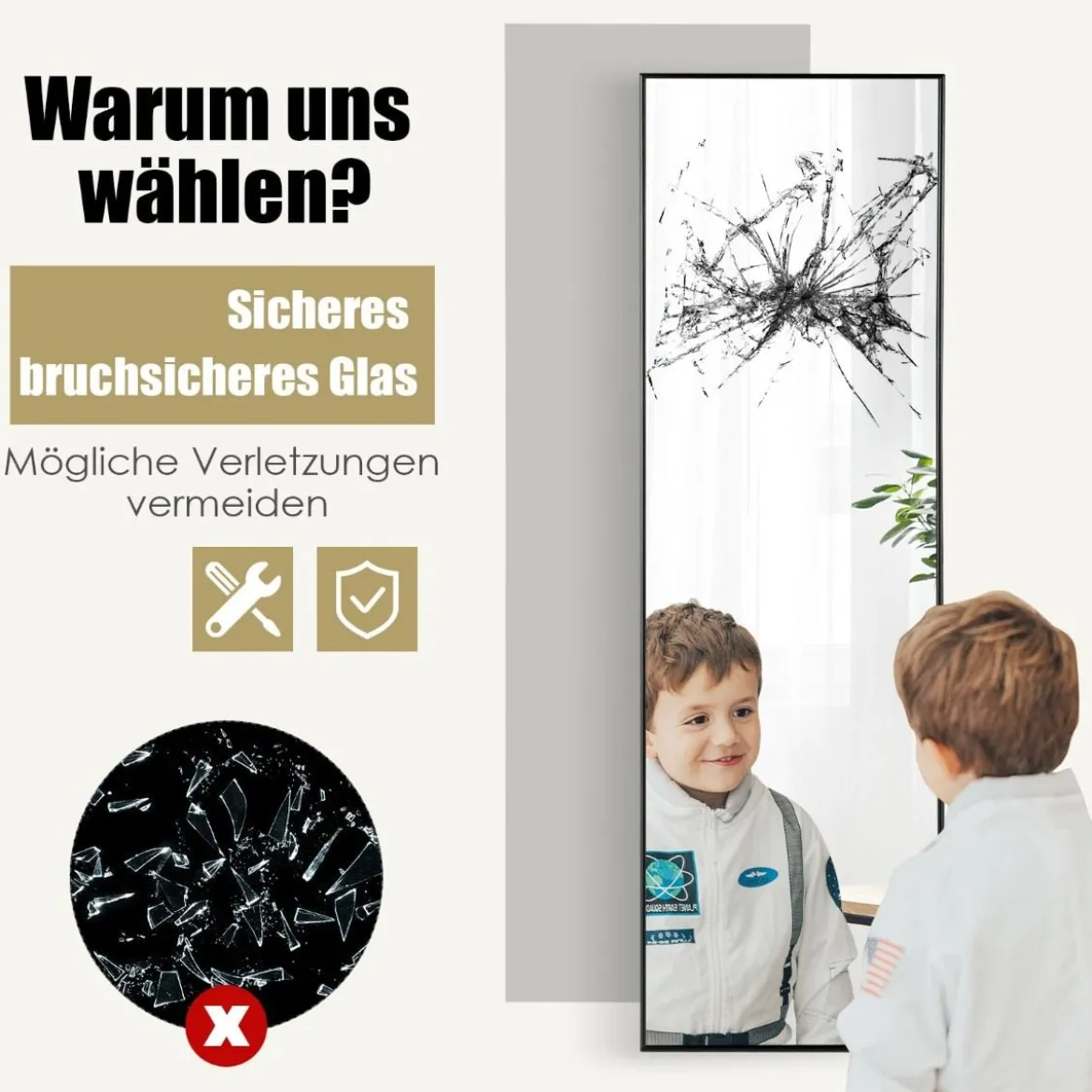 Hängespiegel Ganzkörperspiegel mit Rahmen 120 x 37 x 2 cm Schwarz