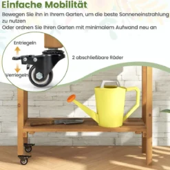 Hochbeet auf Rollen mit Ablage & Spalier & Stoffauskleidung Blumenbeet 90 x 29 x 129 cm