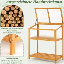 Hochbeet aus Holz Frühbeetaufsatz mit transparentem & aufklappbarem Dach Gewächshaus Orange 90 x 50,5 x 105 cm