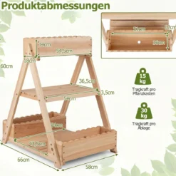 Hochbeet aus Holz mit 3 Etagen Vertikales Blumenbeet mit 3 Pflanzkästen & 2 Ablagen