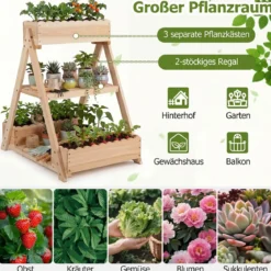 Hochbeet aus Holz mit 3 Etagen Vertikales Blumenbeet mit 3 Pflanzkästen & 2 Ablagen