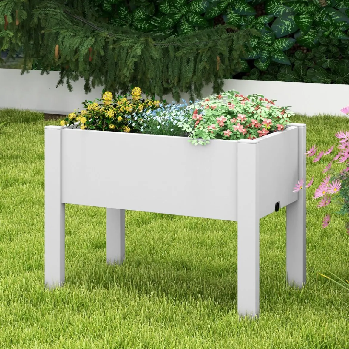 Hochbeet aus Kunststoff Gartenbeet selbstbewässernd 53L 76 x 45 x 61 cm Weiß