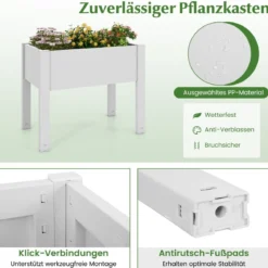 Hochbeet aus Kunststoff Gartenbeet selbstbewässernd 53L 76 x 45 x 61 cm Weiß