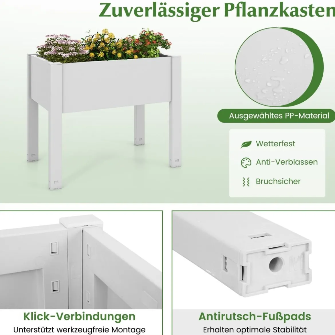 Hochbeet aus Kunststoff Gartenbeet selbstbewässernd 53L 76 x 45 x 61 cm Weiß