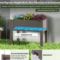 Hochbeet aus Kunststoff Gartenbeet selbstbewässernd 53L 76 x 45 x 61 cm Kaffee