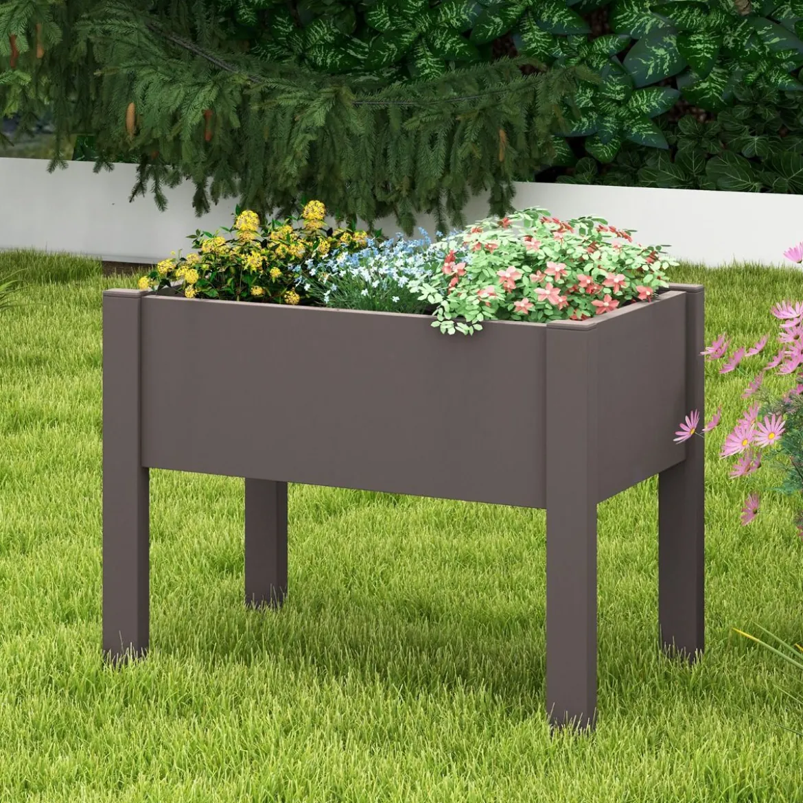 Hochbeet aus Kunststoff Gartenbeet selbstbewässernd 53L 76 x 45 x 61 cm Kaffee