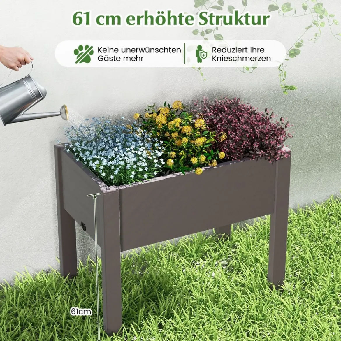 Hochbeet aus Kunststoff Gartenbeet selbstbewässernd 53L 76 x 45 x 61 cm Kaffee