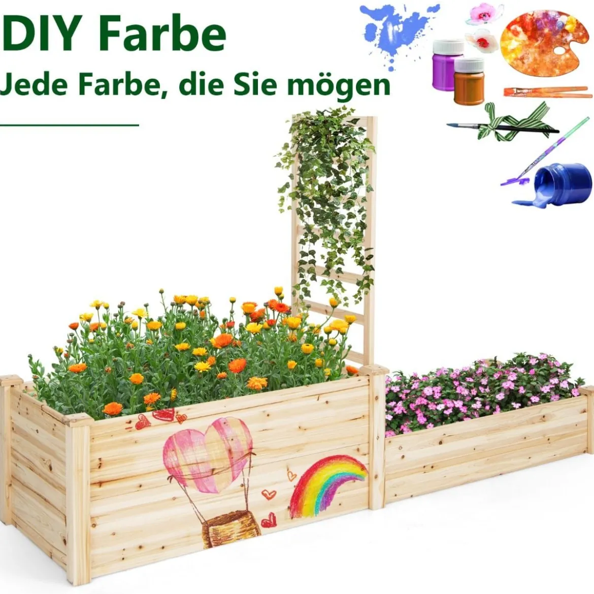 Hochbeet aus Tannenholz mit Rankgitter Blumenkasten mit Spalier Gartenspalier mit Rankkasten