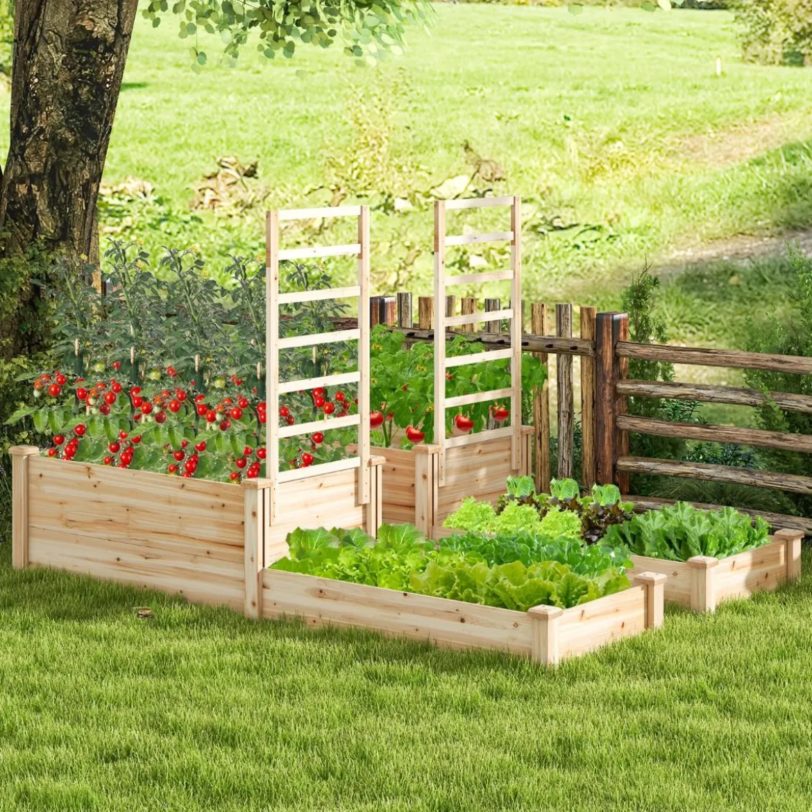 Hochbeet aus Tannenholz mit Rankgitter Blumenkasten mit Spalier Gartenspalier mit Rankkasten