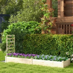 Hochbeet aus Tannenholz mit Rankgitter Pflanzkasten Gartenspalier 235 x 63 x 102 cm Natur