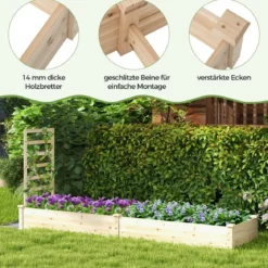 Hochbeet aus Tannenholz mit Rankgitter Pflanzkasten Gartenspalier 235 x 63 x 102 cm Natur