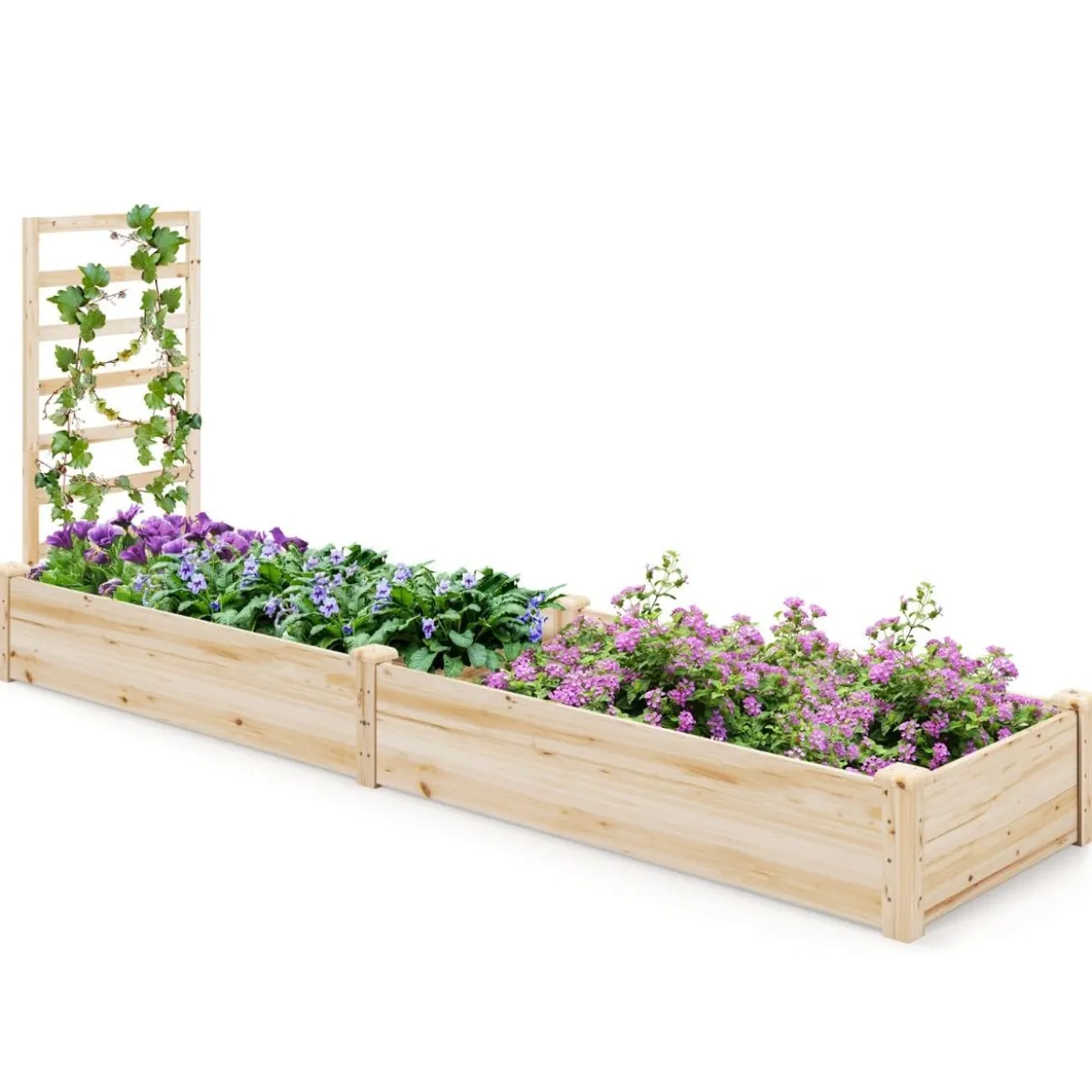 Hochbeet aus Tannenholz mit Rankgitter Pflanzkasten Gartenspalier 235 x 63 x 102 cm Natur