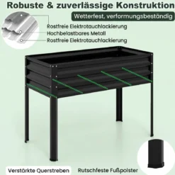 Hochbeet aus Verzinktem Metall mit PE-Abdeckung Erhöhtes Gartenbeet Schwarz/Grau/Silber