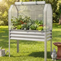 Hochbeet aus Verzinktem Metall mit PE-Abdeckung Erhöhtes Gartenbeet Schwarz/Grau/Silber