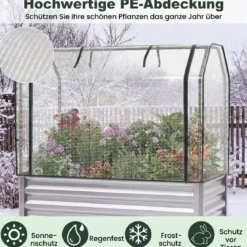 Hochbeet aus Verzinktem Metall mit PE-Abdeckung Erhöhtes Gartenbeet Schwarz/Grau/Silber