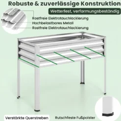 Hochbeet aus Verzinktem Metall mit PE-Abdeckung Erhöhtes Gartenbeet Schwarz/Grau/Silber