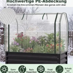 Hochbeet aus Verzinktem Metall mit PE-Abdeckung Erhöhtes Gartenbeet Schwarz/Grau/Silber