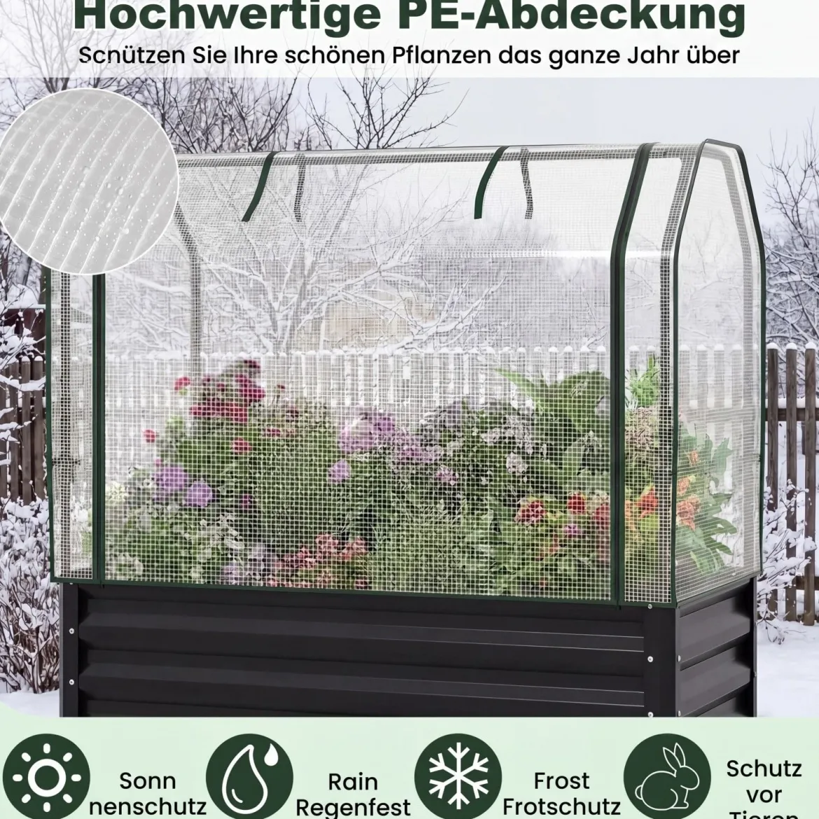 Hochbeet aus Verzinktem Metall mit PE-Abdeckung Erhöhtes Gartenbeet Schwarz/Grau/Silber