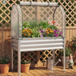 Hochbeet aus Verzinktem Metall mit PE-Abdeckung Erhöhtes Gartenbeet Schwarz/Grau/Silber