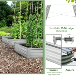 Hochbeet aus Verzinktem Metall Rechteckiges Pflanzkasten für Garten 242 x 122 x 30 cm Silber