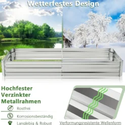 Hochbeet aus Verzinktem Metall Rechteckiges Pflanzkasten für Garten 242 x 122 x 30 cm Silber