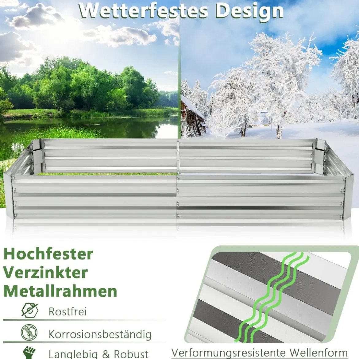 Hochbeet aus Verzinktem Metall Rechteckiges Pflanzkasten für Garten 242 x 122 x 30 cm Silber