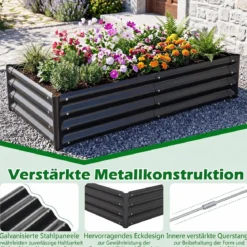 Hochbeet aus Verzinktem Stahl stabiler Pflanzkasten Wetterfest & Rostfrei Gartenbeet 123 x 64 cm Grau