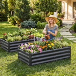 Hochbeet aus Verzinktem Stahl stabiler Pflanzkasten Wetterfest & Rostfrei Gartenbeet 123 x 64 cm Grau