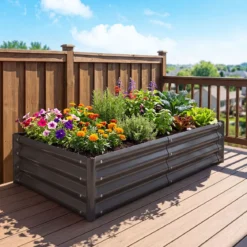 Hochbeet aus Verzinktem Stahl stabiler Pflanzkasten Wetterfest & Rostfrei Gartenbeet 123 x 64 cm Grau