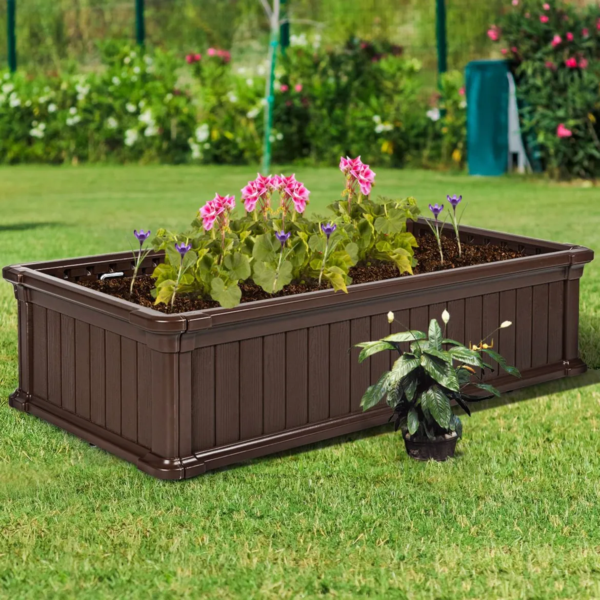 Hochbeet Erhöhtes Gartenbeet Rechteckige Pflanzenbox für Pflanzen und Gemüse Outdoor Pflanzenkübel 122 x 60 x 30 cm Braun