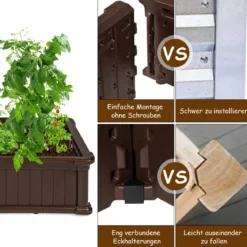 Hochbeet Erhöhtes Gartenbeet Rechteckige Pflanzenbox für Pflanzen und Gemüse Outdoor Pflanzenkübel 122 x 60 x 30 cm Braun
