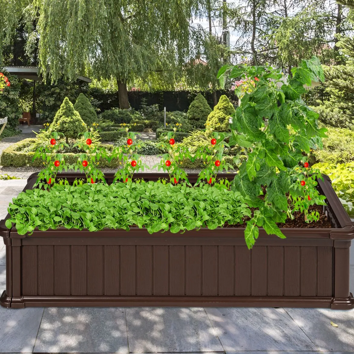 Hochbeet Erhöhtes Gartenbeet Rechteckige Pflanzenbox für Pflanzen und Gemüse Outdoor Pflanzenkübel 122 x 60 x 30 cm Braun