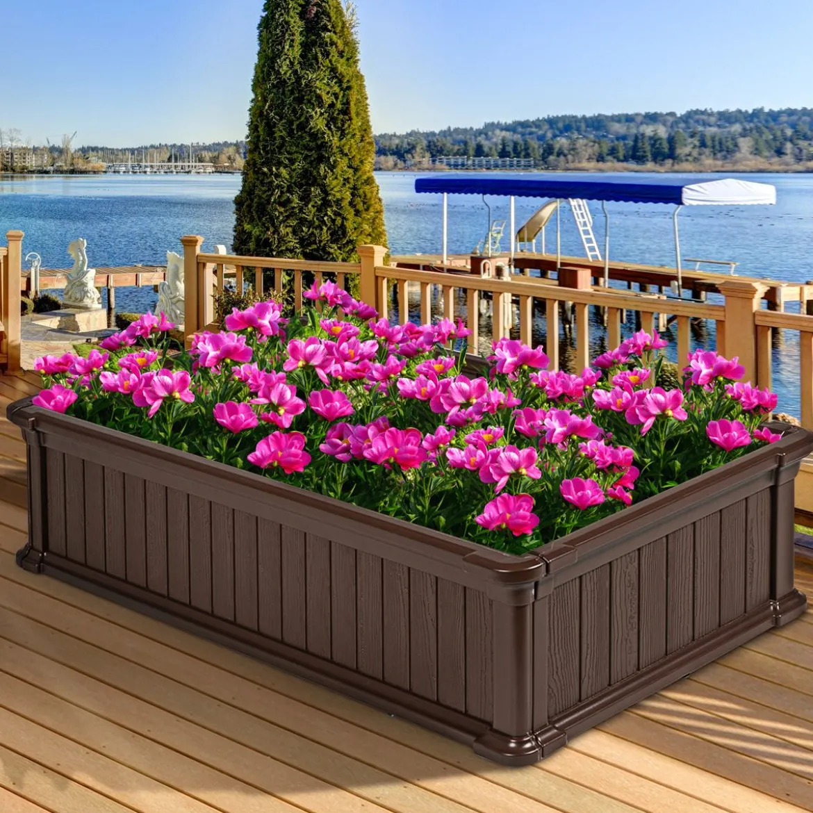 Hochbeet Erhöhtes Gartenbeet Rechteckige Pflanzenbox für Pflanzen und Gemüse Outdoor Pflanzenkübel 122 x 60 x 30 cm Braun