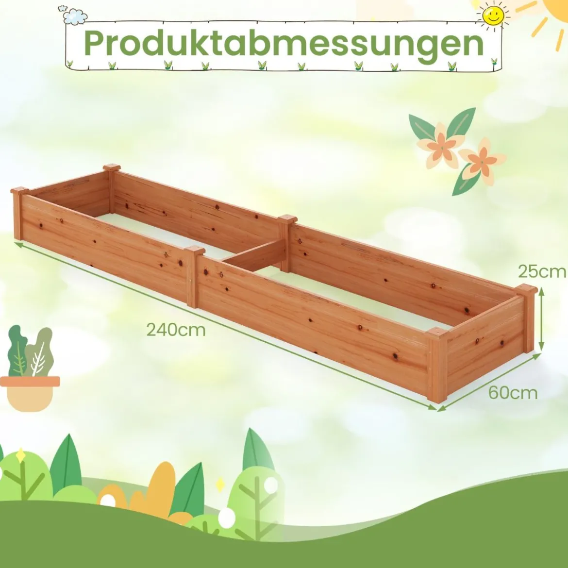 Hochbeet Gartenbeet Holz 240 x 60 x 25 cm Pflanzkasten für Gemüse Blumen Orange