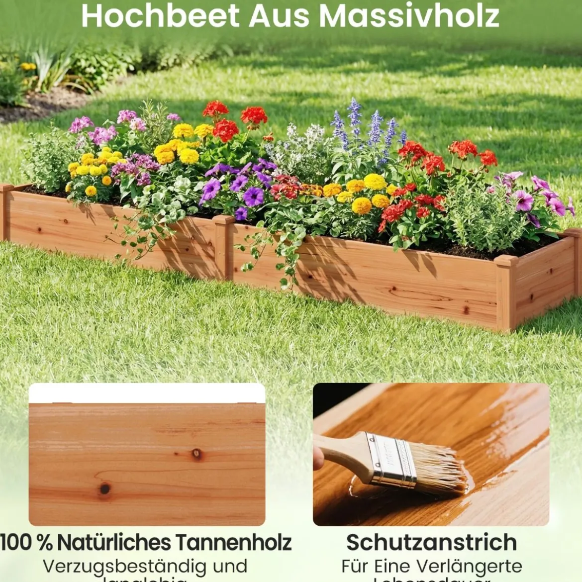 Hochbeet Gartenbeet Holz 240 x 60 x 25 cm Pflanzkasten für Gemüse Blumen Orange