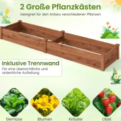 Hochbeet Gartenbeet Holz 240 x 60 x 25 cm Pflanzkasten für Gemüse Blumen Braun