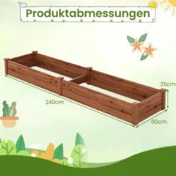 Hochbeet Gartenbeet Holz 240 x 60 x 25 cm Pflanzkasten für Gemüse Blumen Braun