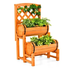 Hochbeet Gartenbeet mit 2 Pflanzkästen & Spalier 45 x 45 x 80,5 cm Orange