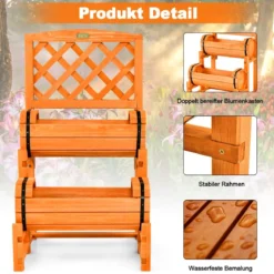 Hochbeet Gartenbeet mit 2 Pflanzkästen & Spalier 45 x 45 x 80,5 cm Orange