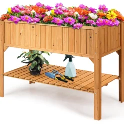 Hochbeet Garten Pflanzkasten Pflanztrog mit Ablage 119 x 57 x 90 cm aus Holz