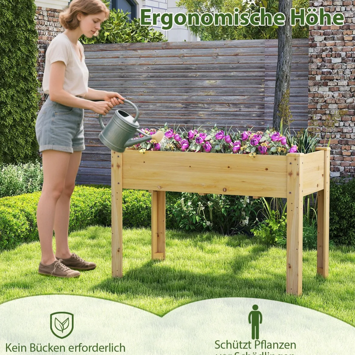 Hochbeet Holz Erhöhtes Gartenbeet Pflanzkasten mit Drainagelöchern Gemüsebeet Pflanzbeet rechteckig 120 x 60 x 82 cm Natur