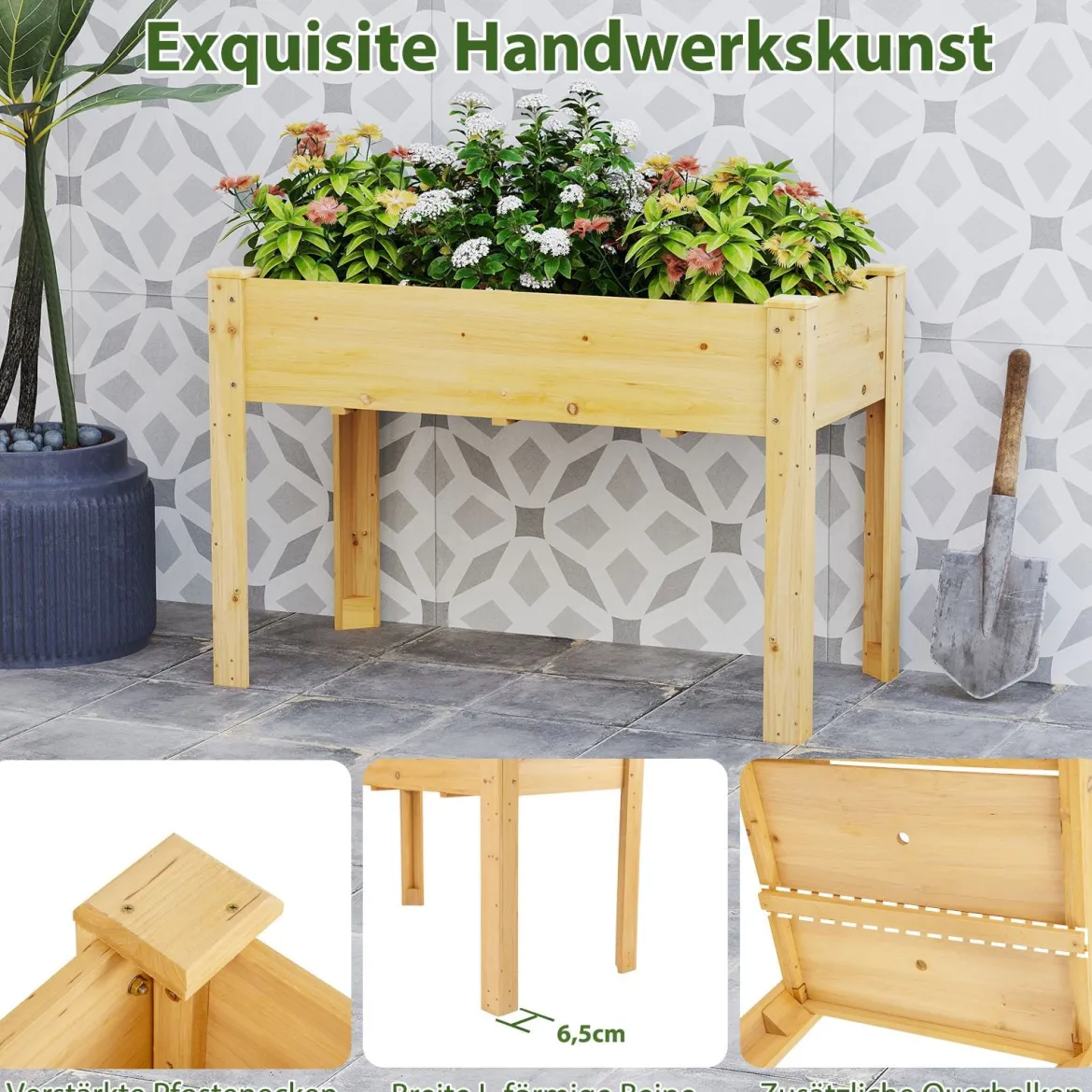 Hochbeet Holz Erhöhtes Gartenbeet Pflanzkasten mit Drainagelöchern Gemüsebeet Pflanzbeet rechteckig 120 x 60 x 82 cm Natur