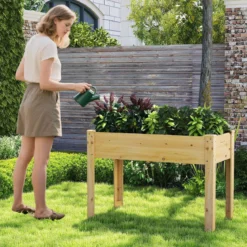 Hochbeet Holz Erhöhtes Gartenbeet Pflanzkasten mit Drainagelöchern Gemüsebeet Pflanzbeet rechteckig 120 x 60 x 82 cm Natur