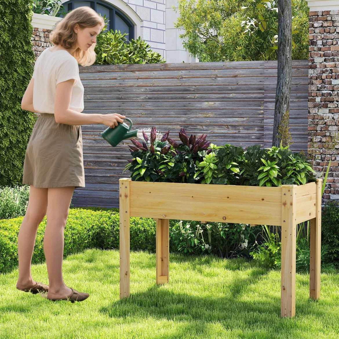 Hochbeet Holz Erhöhtes Gartenbeet Pflanzkasten mit Drainagelöchern Gemüsebeet Pflanzbeet rechteckig 120 x 60 x 82 cm Natur