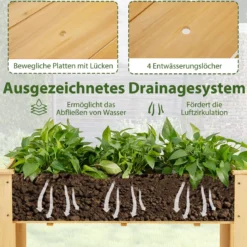 Hochbeet Holz Erhöhtes Gartenbeet Pflanzkasten mit Drainagelöchern Gemüsebeet Pflanzbeet rechteckig 120 x 60 x 82 cm Natur