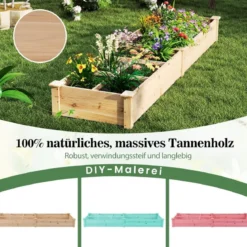 Hochbeet Holz Gartenbeet mit 2 Pflanzkästen und Trennwänden 228 x 62 x 25 cm Natur