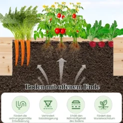 Hochbeet Holz Gartenbeet mit 2 Pflanzkästen und Trennwänden 228 x 62 x 25 cm Natur