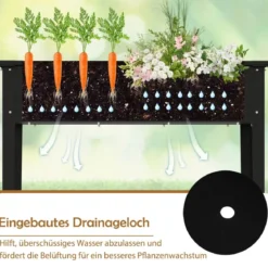 Hochbeet Metall erhöhtes Gartenbeet bis 50 kg Pflanzgefäß 100 x 40 x 80 cm Schwarz