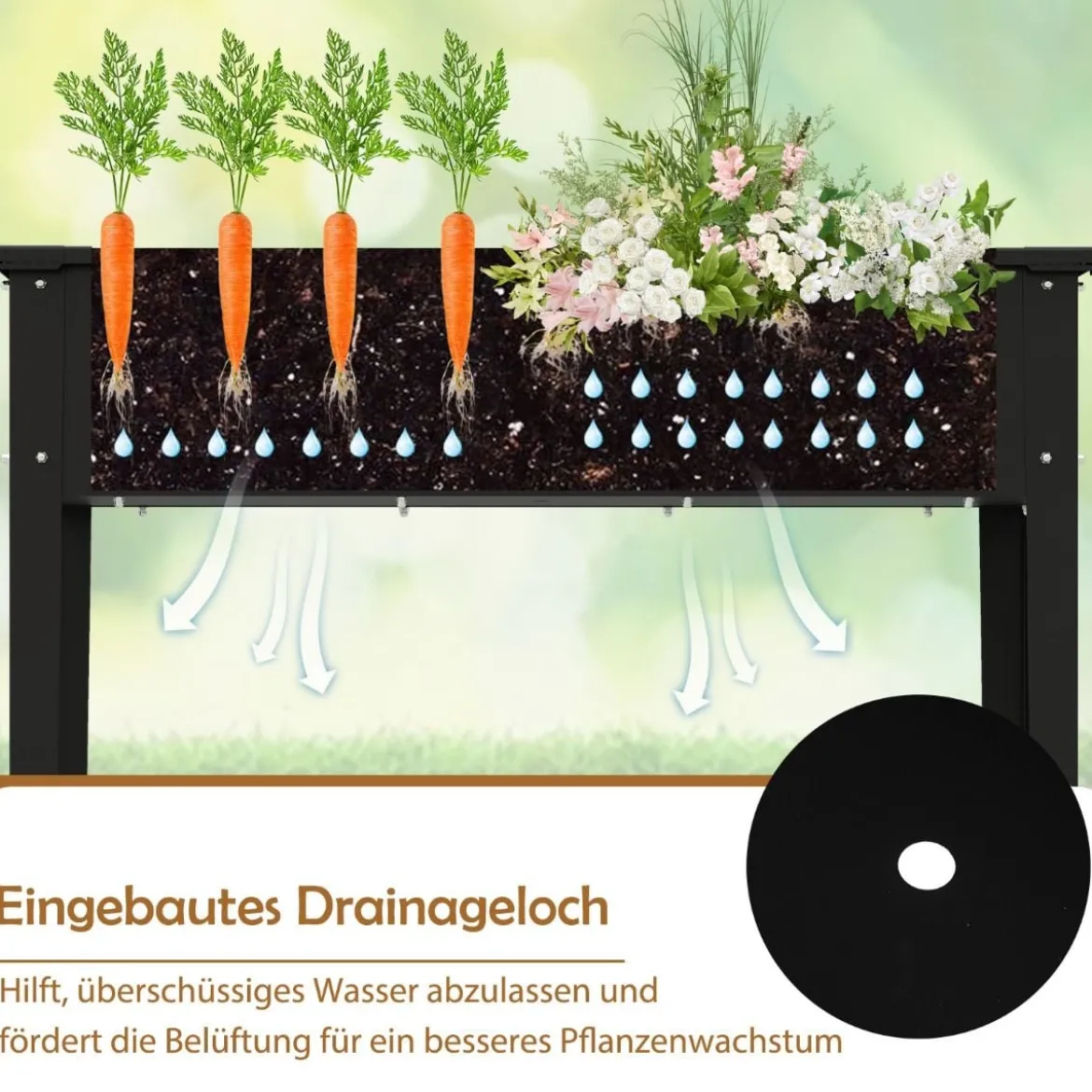 Hochbeet Metall erhöhtes Gartenbeet bis 50 kg Pflanzgefäß 100 x 40 x 80 cm Schwarz