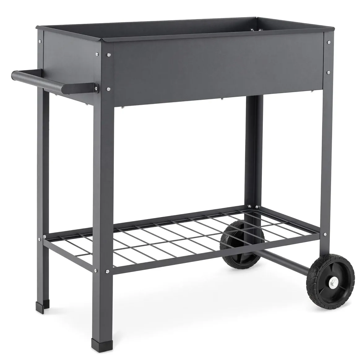 Hochbeet Metall mit 2 Rollen Gemüsebeet mit Wasserablauf Ablage & Haltegriff 88 × 37 × 80 cm Grau